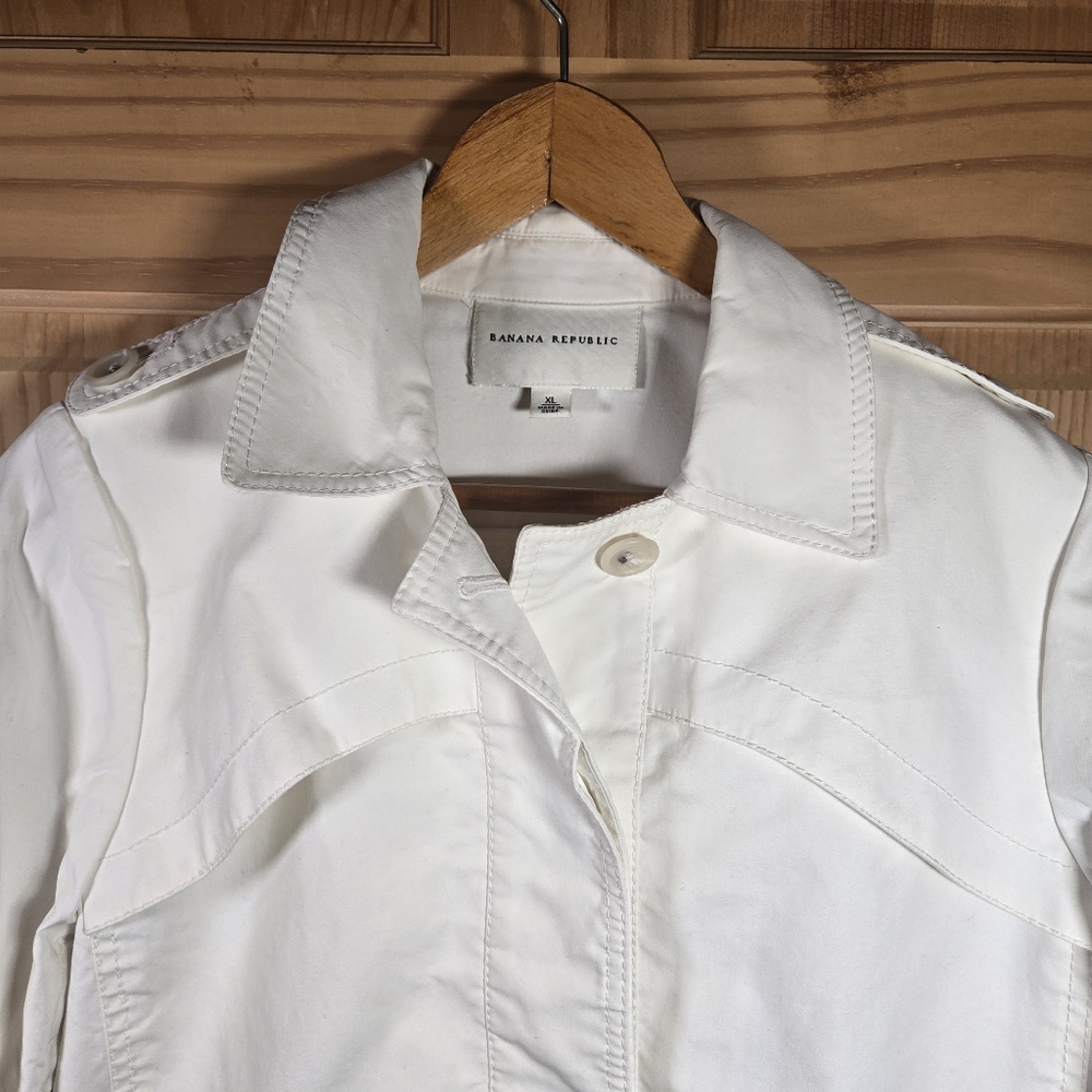Vintage Banana Republic Trench Coat Button Womens XL White Spring Office Career